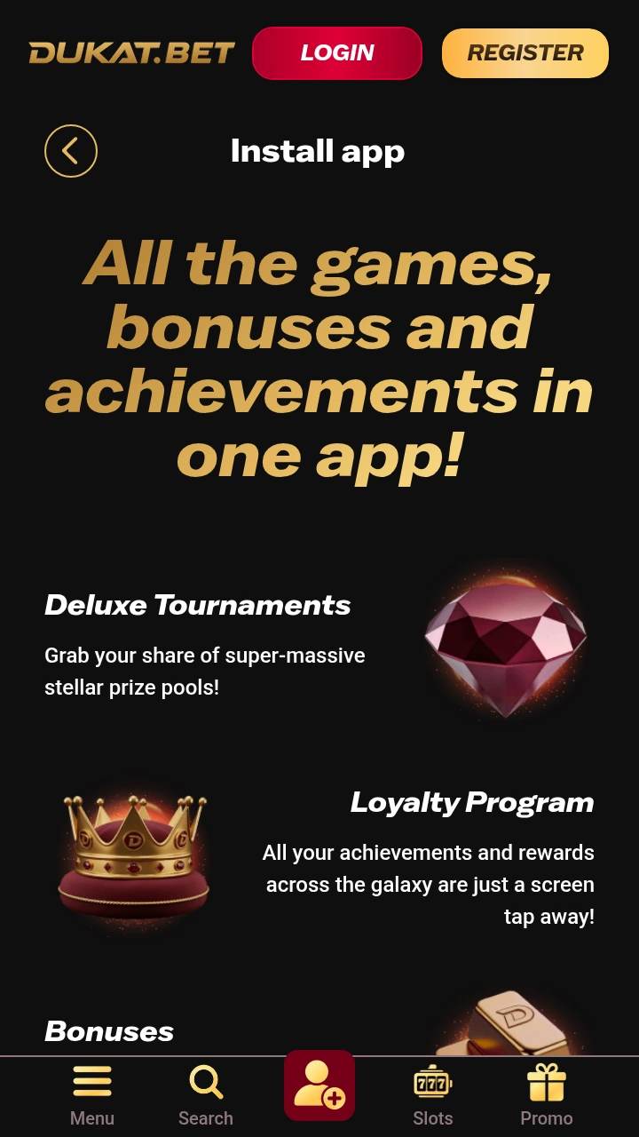 A Dukat.Bet alkalmazástelepítő oldala iPhone-on
