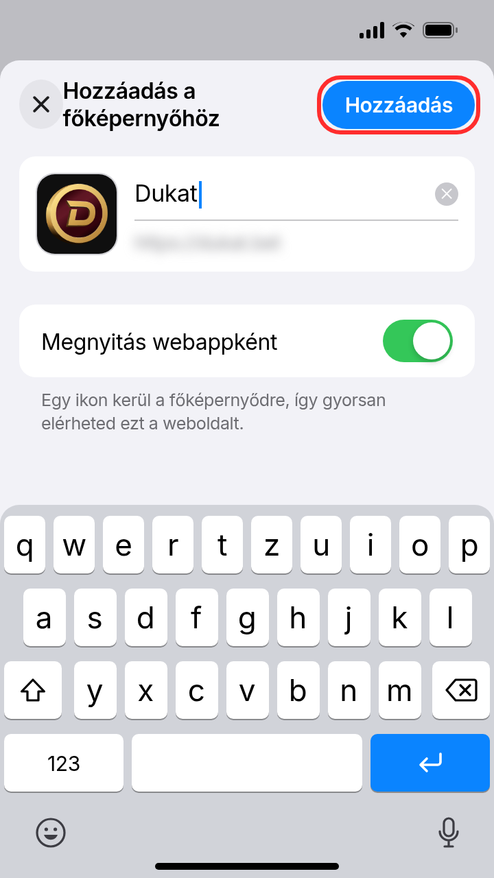 iPhone: a Hozzáadás gomb a főképernyőre helyezéshez
